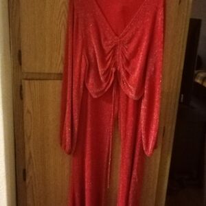 Bar III Red Glitter Pantsuit